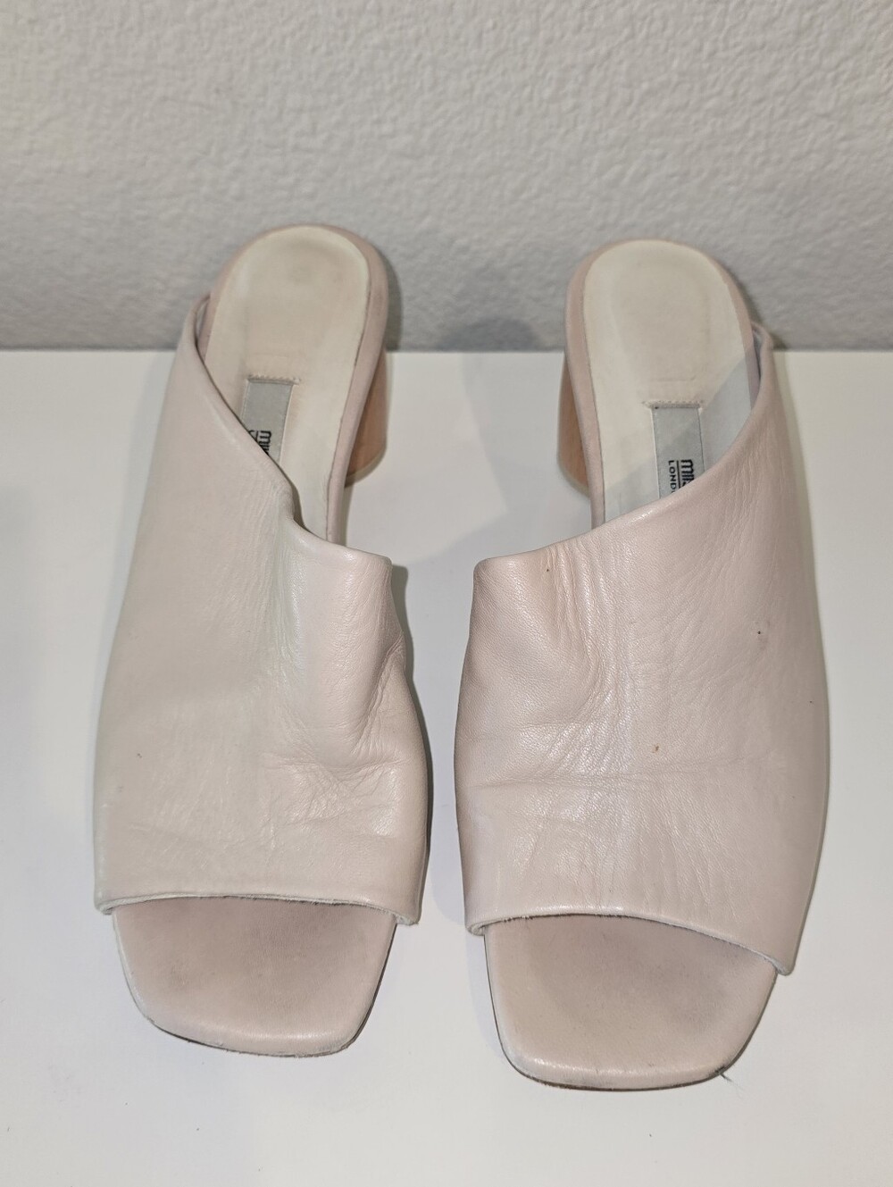 Miista London Women’s Leather Slide Sandals Slip-On Wooden Block Heel 39